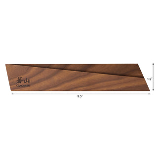 
                    
                      Ash wood magnetic knife sheath measuring 9.5 by 1.9 inches with a smooth finish and logo engraving.
                    
                  