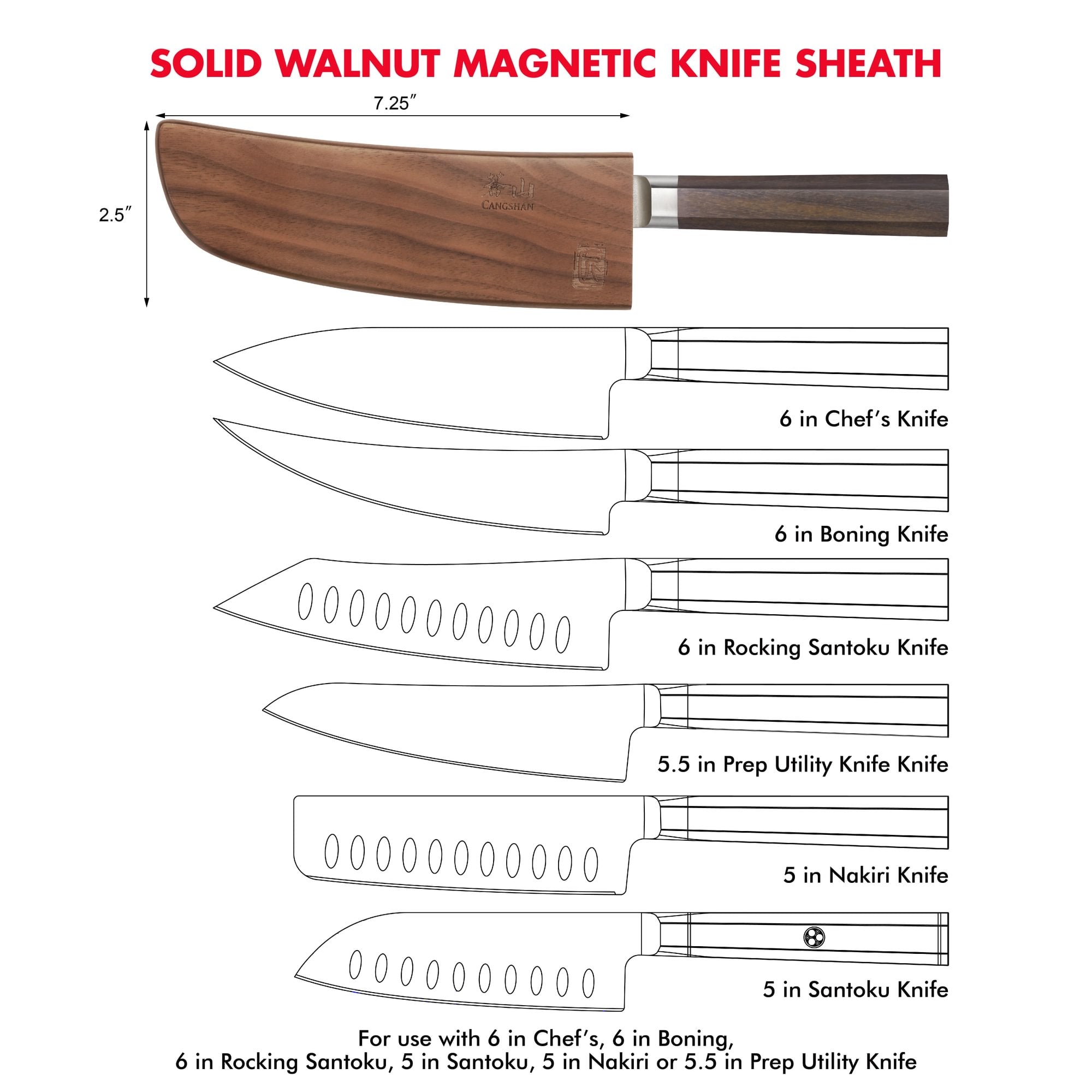 Walnut Magnetic Knife Sheaths, Saya Style Blade Protection