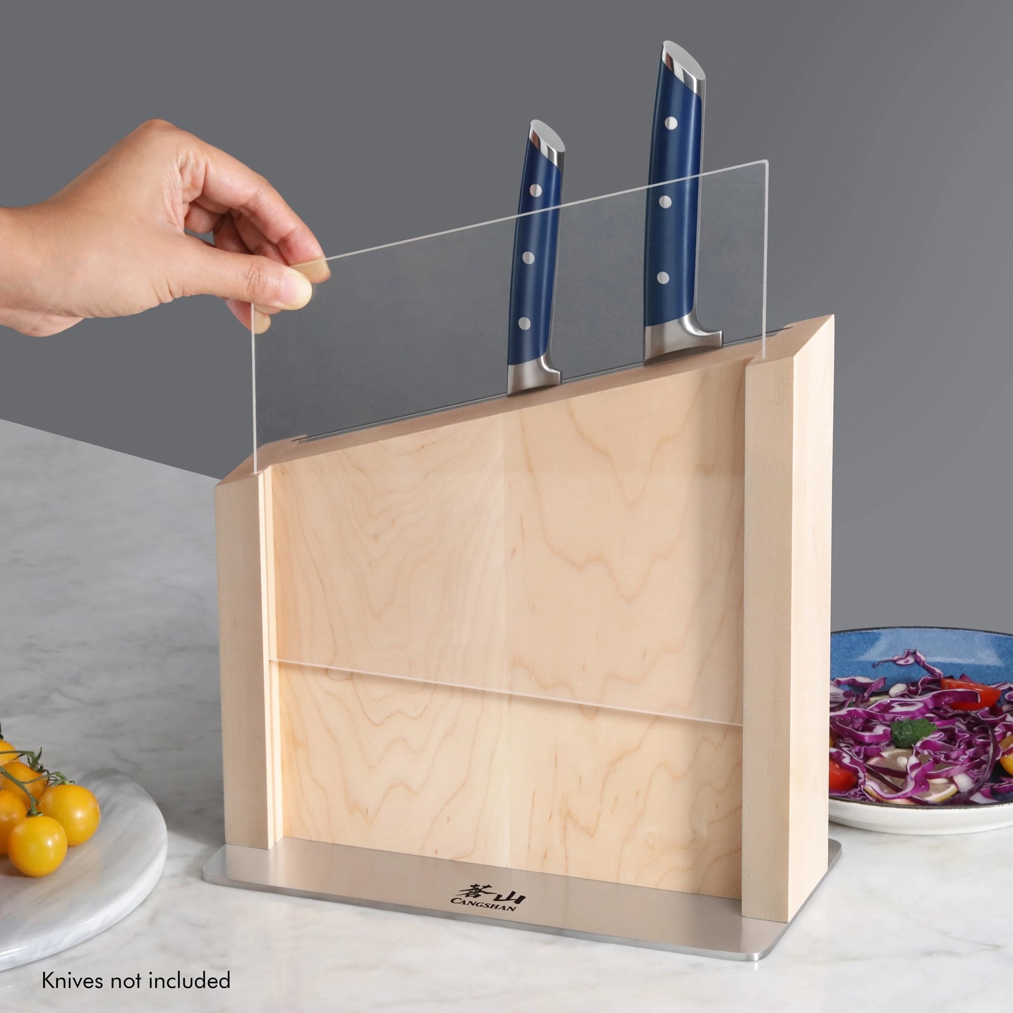 HUA Magnetic Knife Block with Clear Blade Guard, Maple, 10300832
