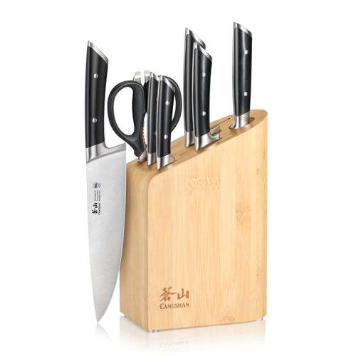 RAINIER Series 8-Piece Knife Block Set, German Steel, Bamboo Block, Black, 504081