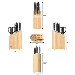 
                  
                    Load image into Gallery viewer, RAINIER Series 8-Piece Knife Block Set, German Steel, Bamboo Block, Black, 504081
                  
                