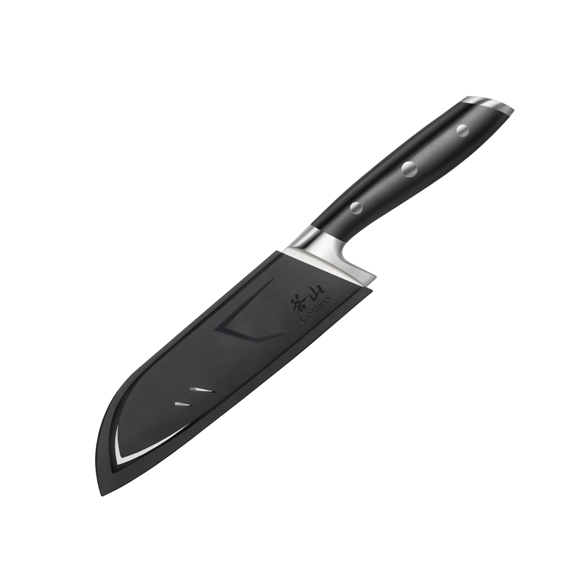 ALPS Series 7-Inch Santoku Knife with Sheath, Forged German Steel, Black, 502742