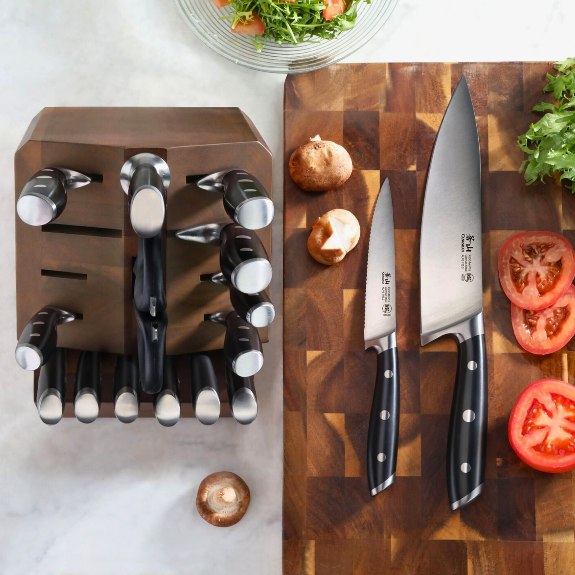 ALPS Series 17-Piece Knife Block Set, Forged German Steel, Acacia Block