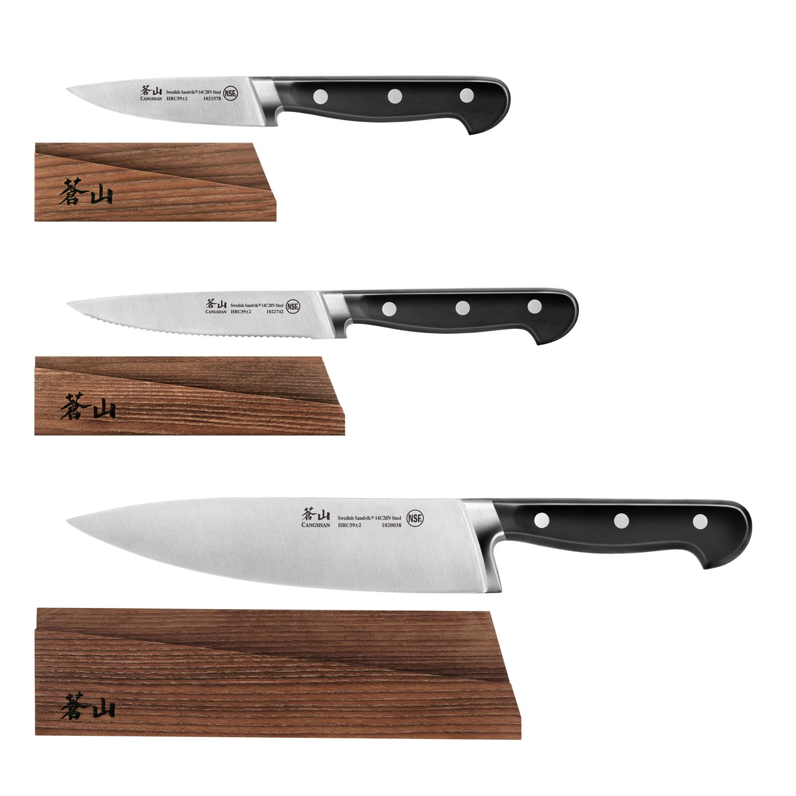 TV2 Series 3-Piece Starter Knife Set with Wood Sheaths, Forged Swedish 14C28N Steel, 1023015