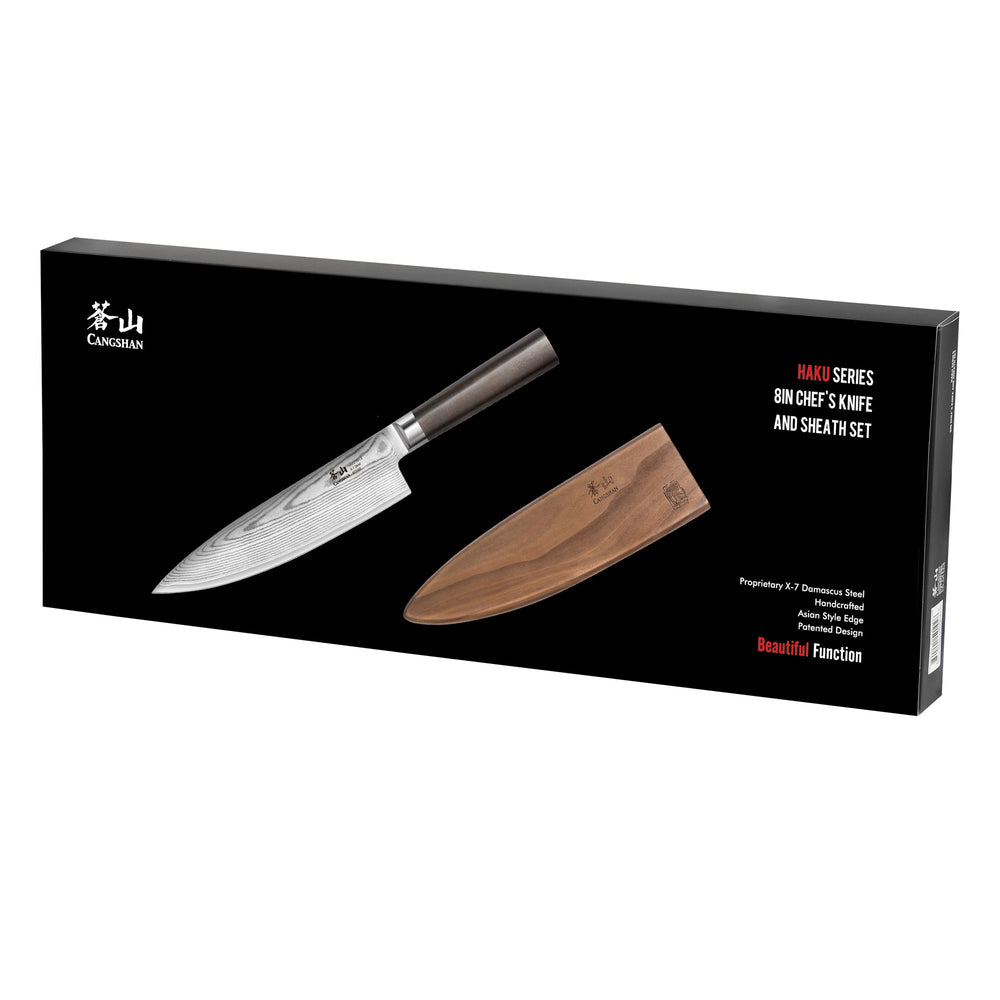 HAKU Series 8-Inch Chef's Knife with Sheath, Forged X-7 Damascus Steel –  Cangshan Cutlery Company