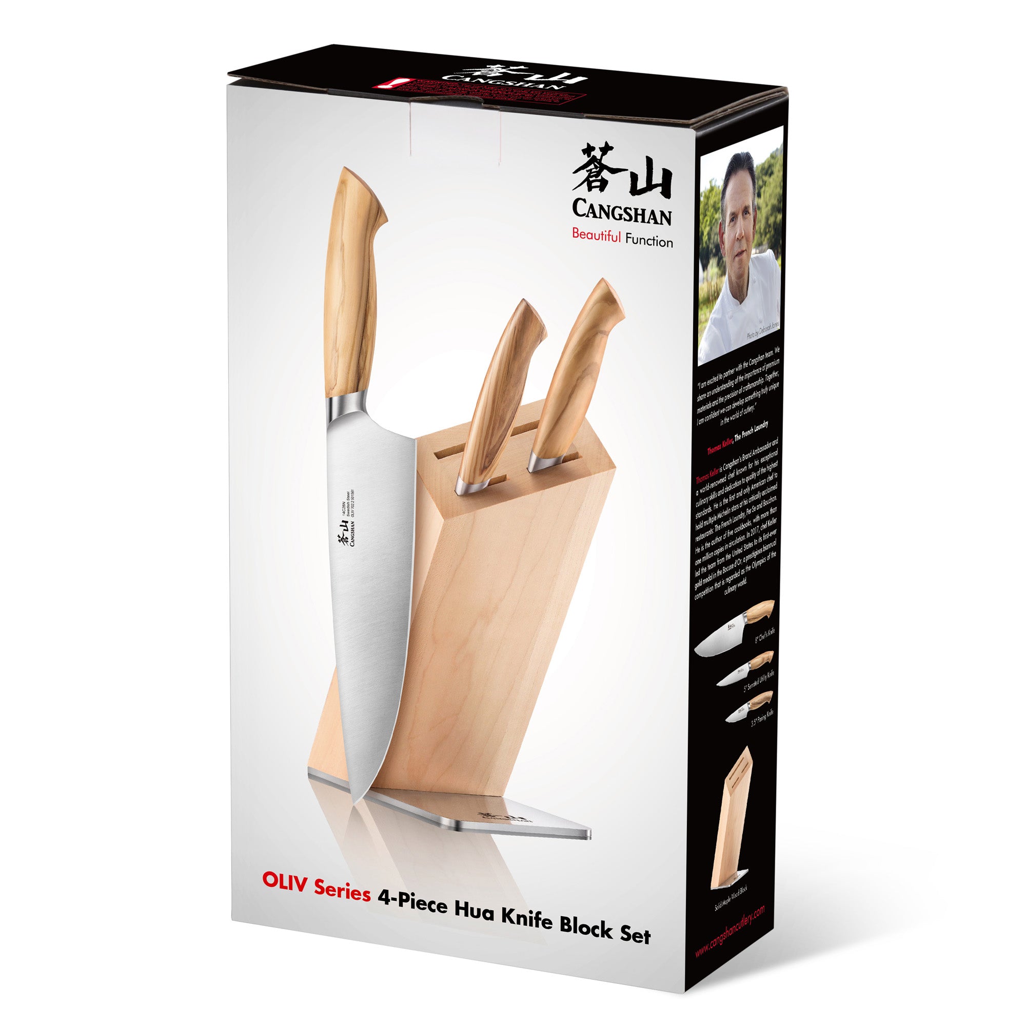 OLIV Series 4-Piece Knife Block Set, Forged Swedish 14C28N Steel, HUA Maple Block, 501677