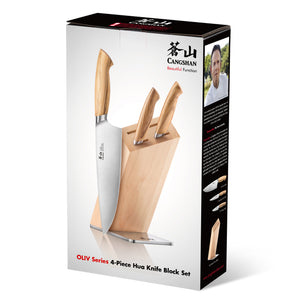 
                  
                    Load image into Gallery viewer, OLIV Series 4-Piece Knife Block Set, Forged Swedish 14C28N Steel, HUA Maple Block, 501677
                  
                