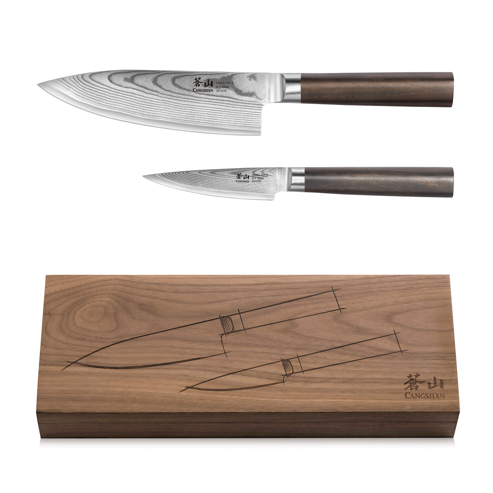 
                  
                    Load image into Gallery viewer, HAKU Series 2-Piece Starter Set with Walnut Box, Forged X-7 Damascus Steel, 501165
                  
                