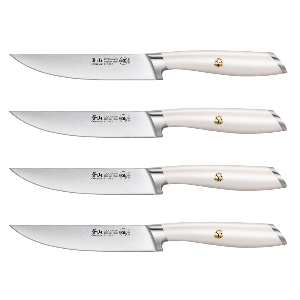 
                  
                    Load image into Gallery viewer, L1 Series 4-Piece Fine-Edge Steak Knife Set, White, Forged German Steel, 1026948
                  
                