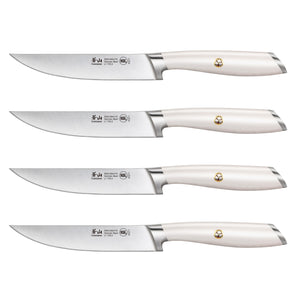 L1 Series 4-Piece Fine-Edge Steak Knife Set, White, Forged German