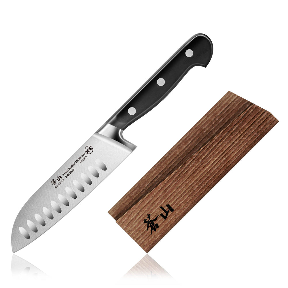 
                  
                    Load image into Gallery viewer, TV2 Series 5-Inch Santoku Knife with Wood Sheath, Forged Swedish 14C28N Steel, 1022988
                  
                