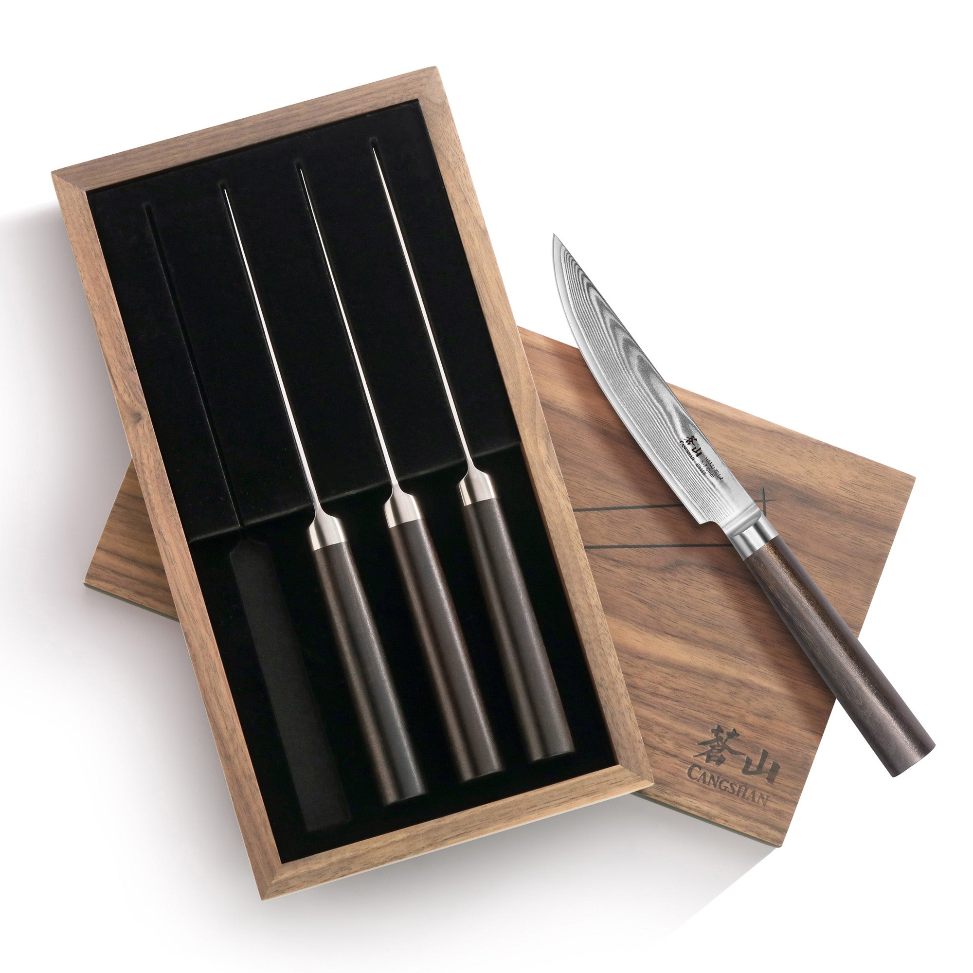 HAKU Series 4-Piece Fine-Edge Steak Knife Set with Walnut Box, Forged X-7 Damascus Steel, 501141