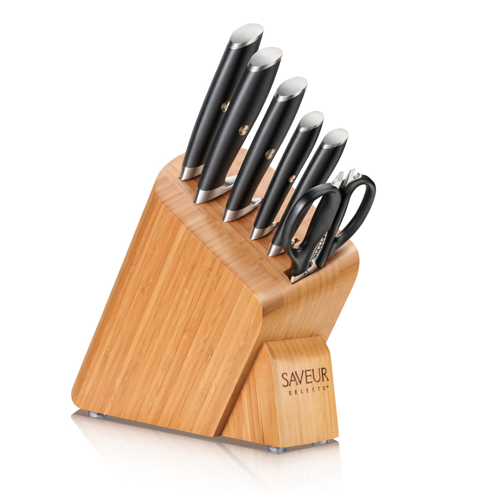 
                  
                    Load image into Gallery viewer, Saveur Selects 7-Piece Knife Block Set, Forged German Steel, 1026313
                  
                