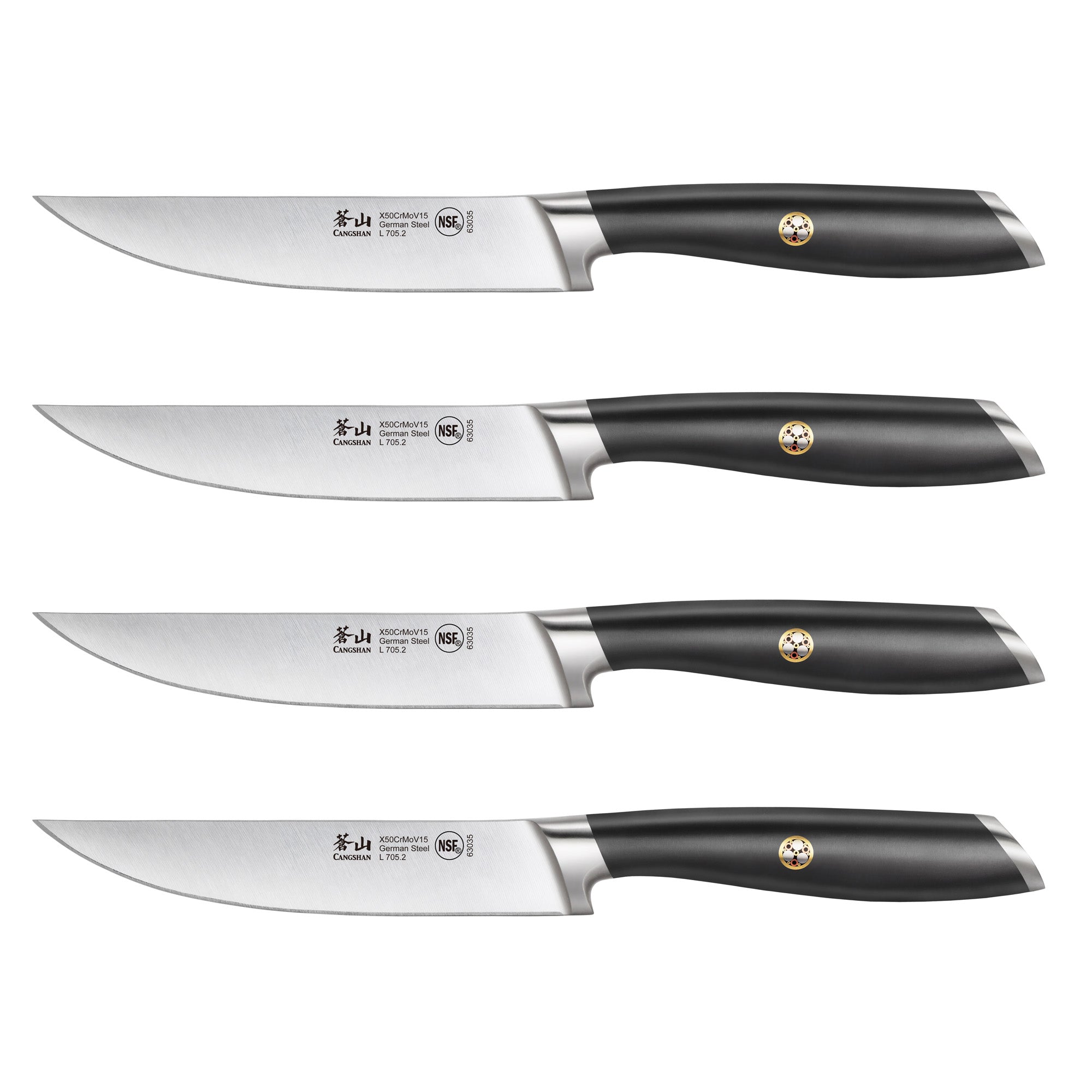 L Series 4-Piece Fine-Edge Steak Knife Set, Forged German Steel, Black, 1026931