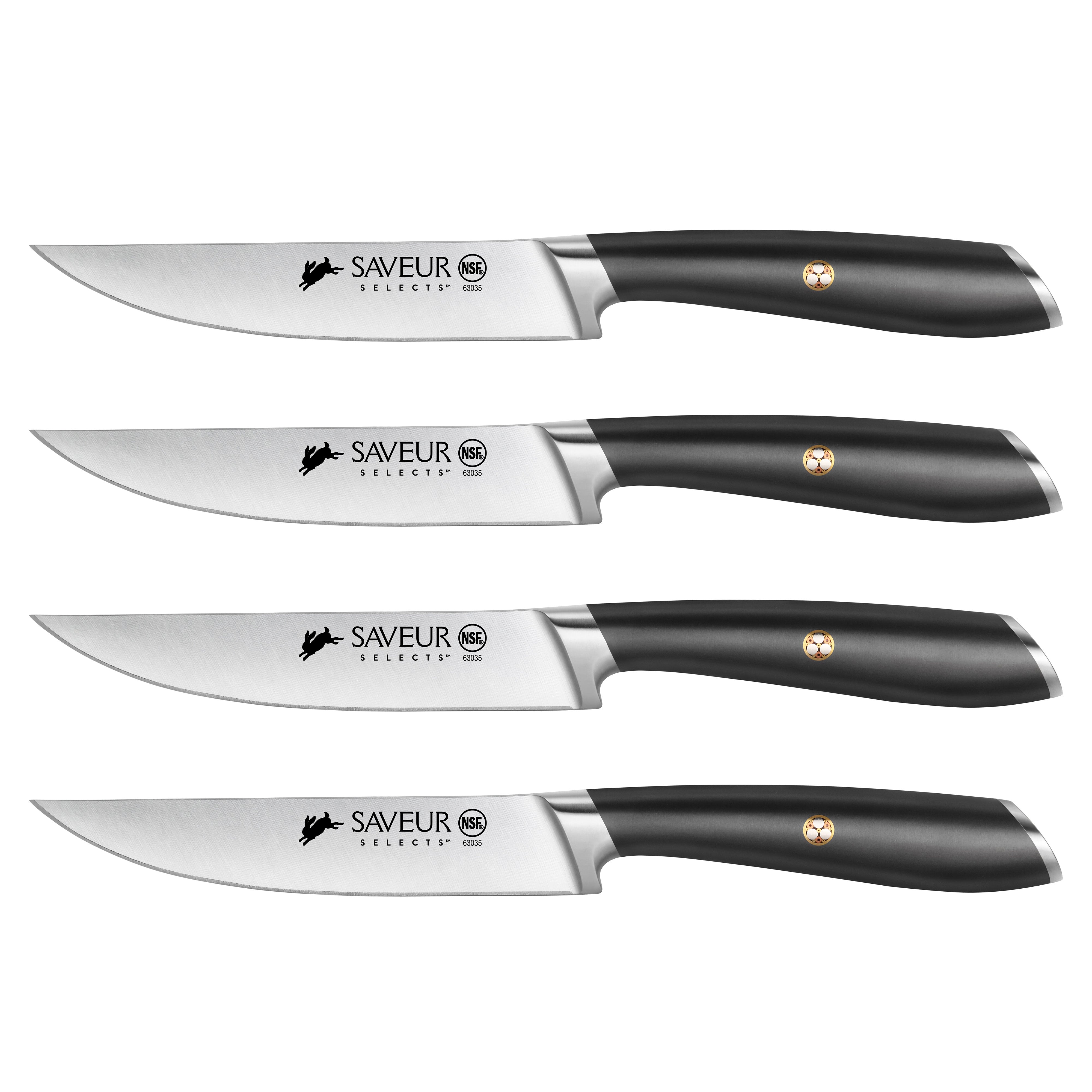 FOXEL Dishwasher Safe Serrated Steak Knife 4 Set, Sharp German Steel