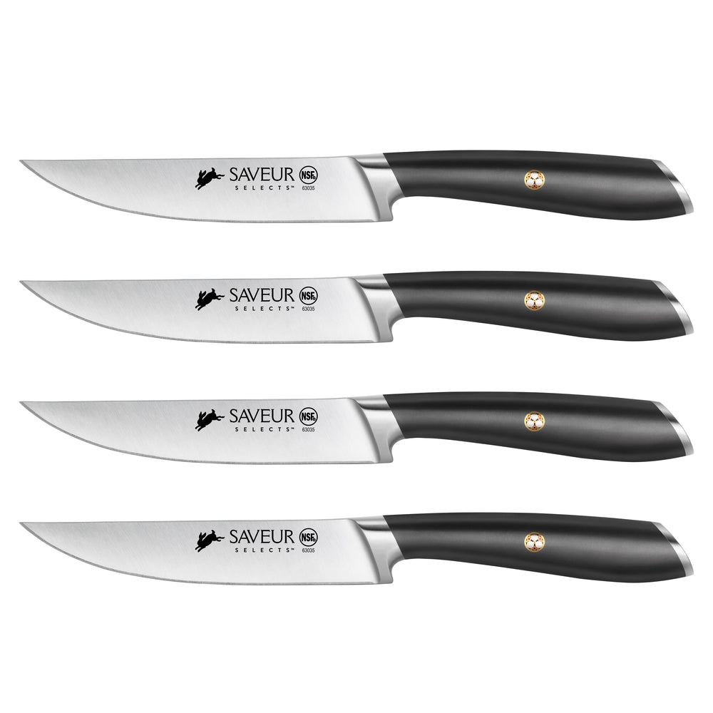 Certified Angus Beef Modern Knife Block Set - Kitchen Knife Set with Block, Premium Steak Knives and Genuine German Steel Blades with G-10 Triple