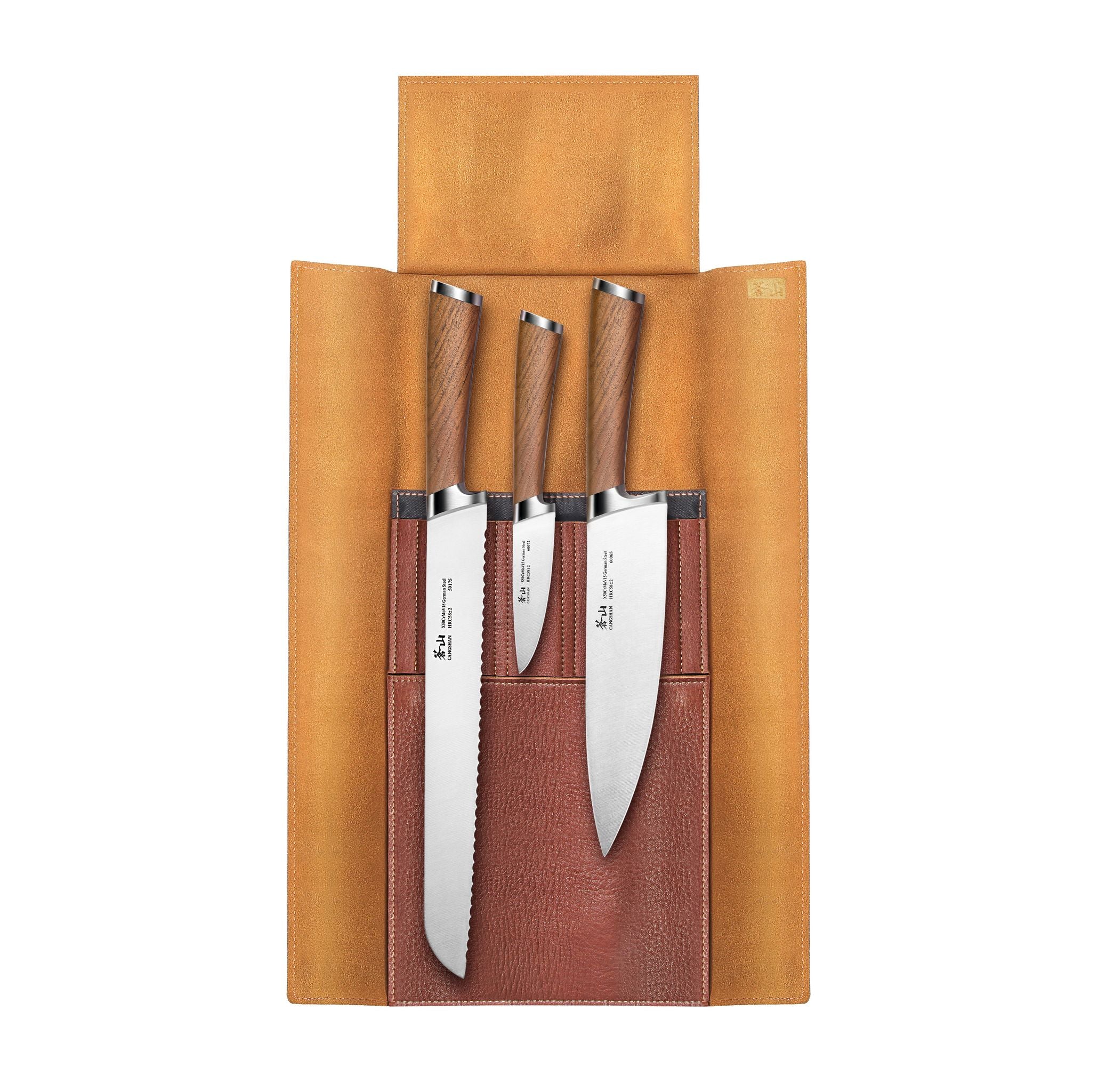 H1 Series 4 Piece Leather Roll Knife Set, Silver, 59939 – Cangshan