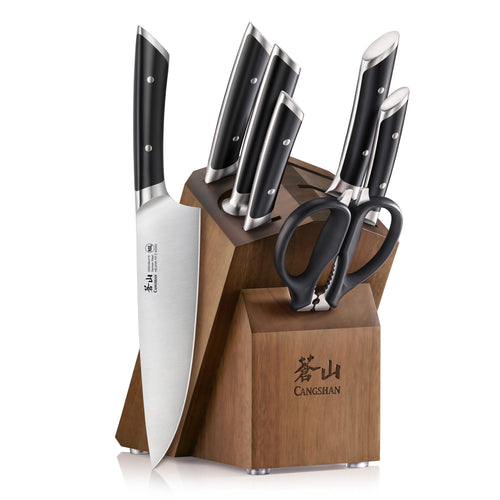 HELENA Series 8-Piece Knife Block Set, Forged German Steel, Acacia Block