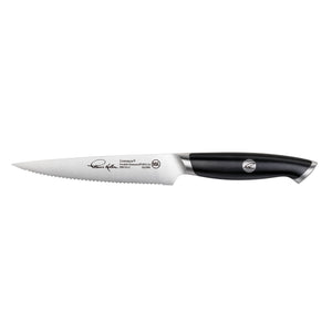 
                  
                    Load image into Gallery viewer, TKSC 5-Inch Serrated Utility Knife, Forged Swedish Powder Steel, Thomas Keller Signature Collection, Black, 1023909
                  
                