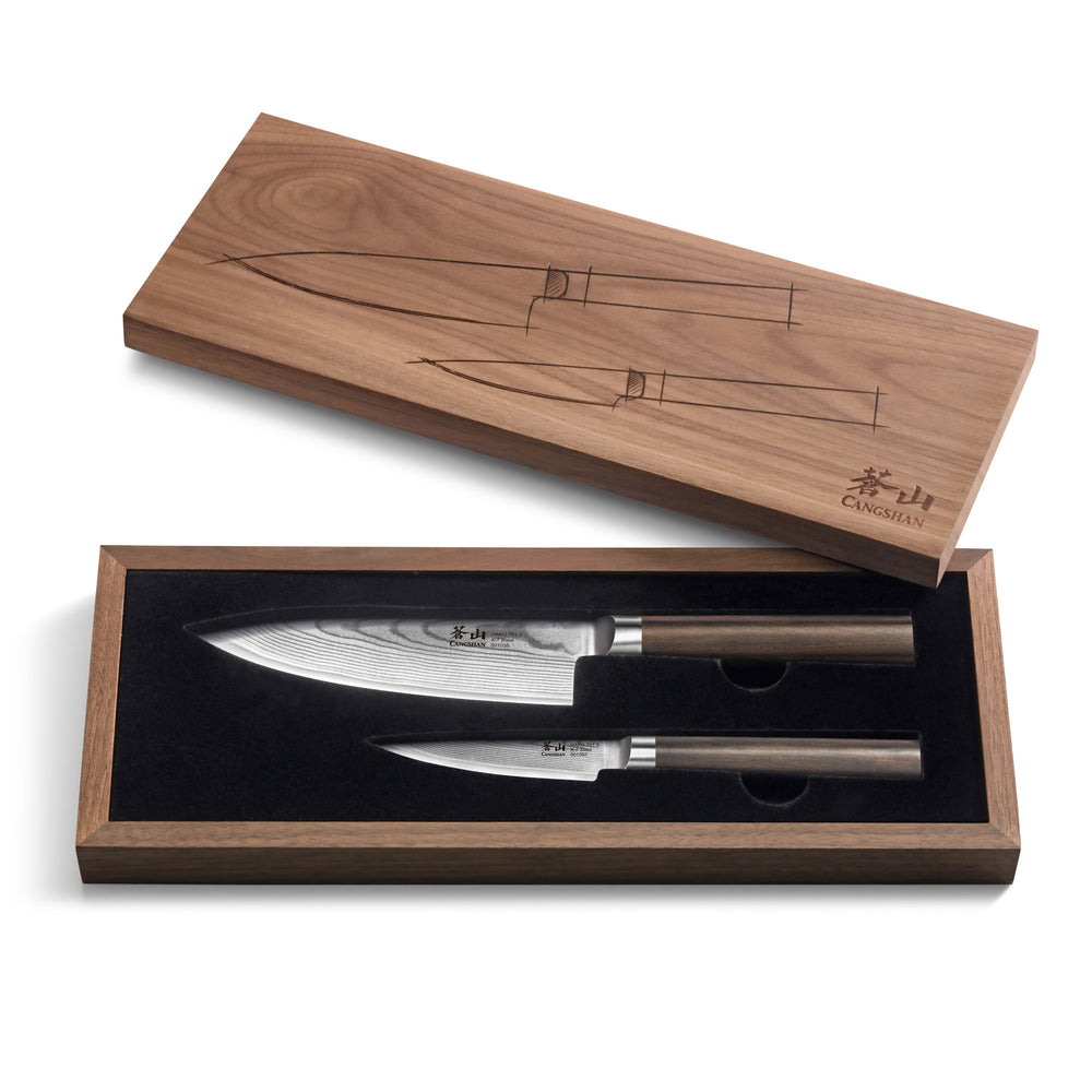 
                  
                    Load image into Gallery viewer, HAKU Series 2-Piece Starter Set with Walnut Box, Forged X-7 Damascus Steel, 501165
                  
                
