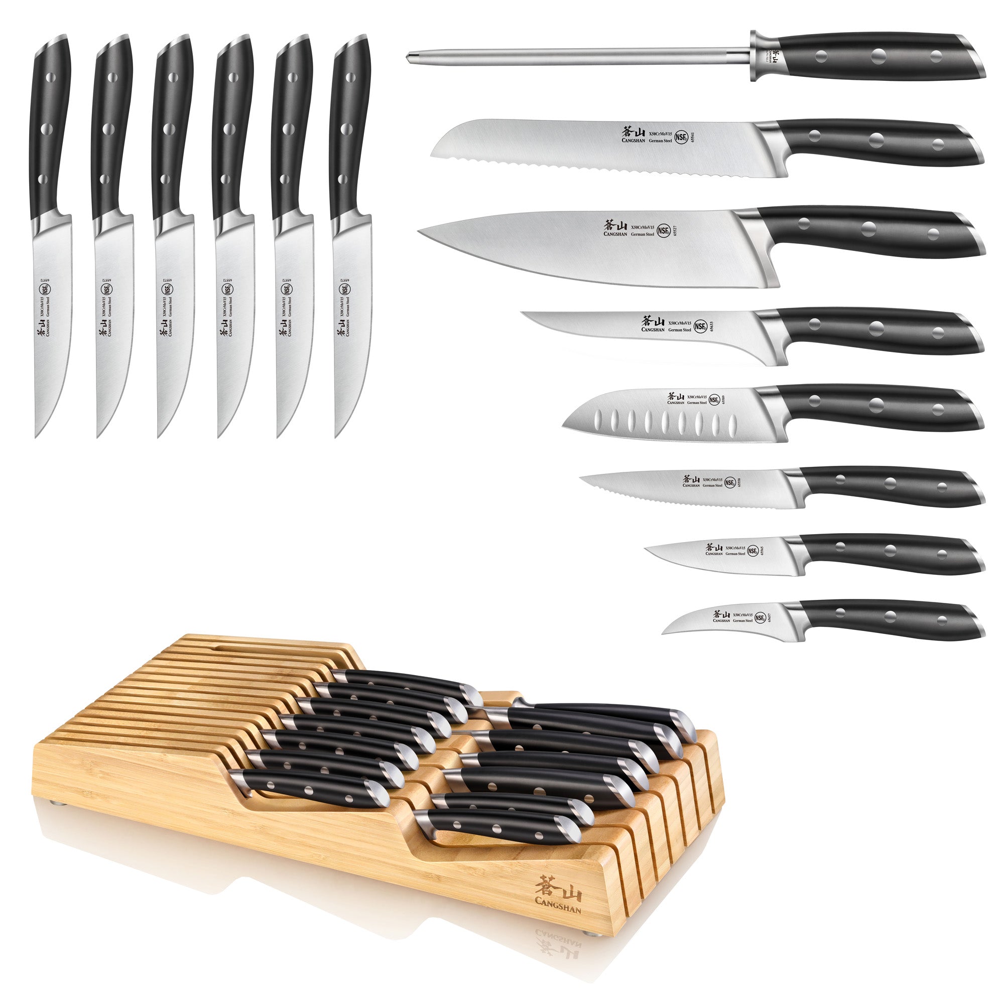 ALPS Series 15-Piece In-Drawer Knife Set with Bamboo Tray, Forged German Steel