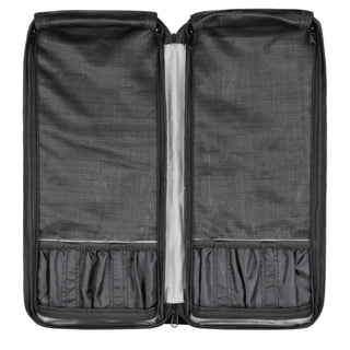 
                    
                      Open black nylon knife bag with multiple elastic slots for holding knives or cutlery, no knives included.
                    
                  