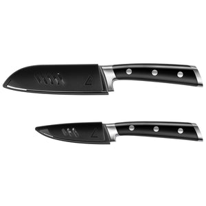 
                  
                    Load image into Gallery viewer, S+ Series 2-Piece Titanium Coated Santoku Starter Knife Set with Sheaths, Forged German Steel
                  
                