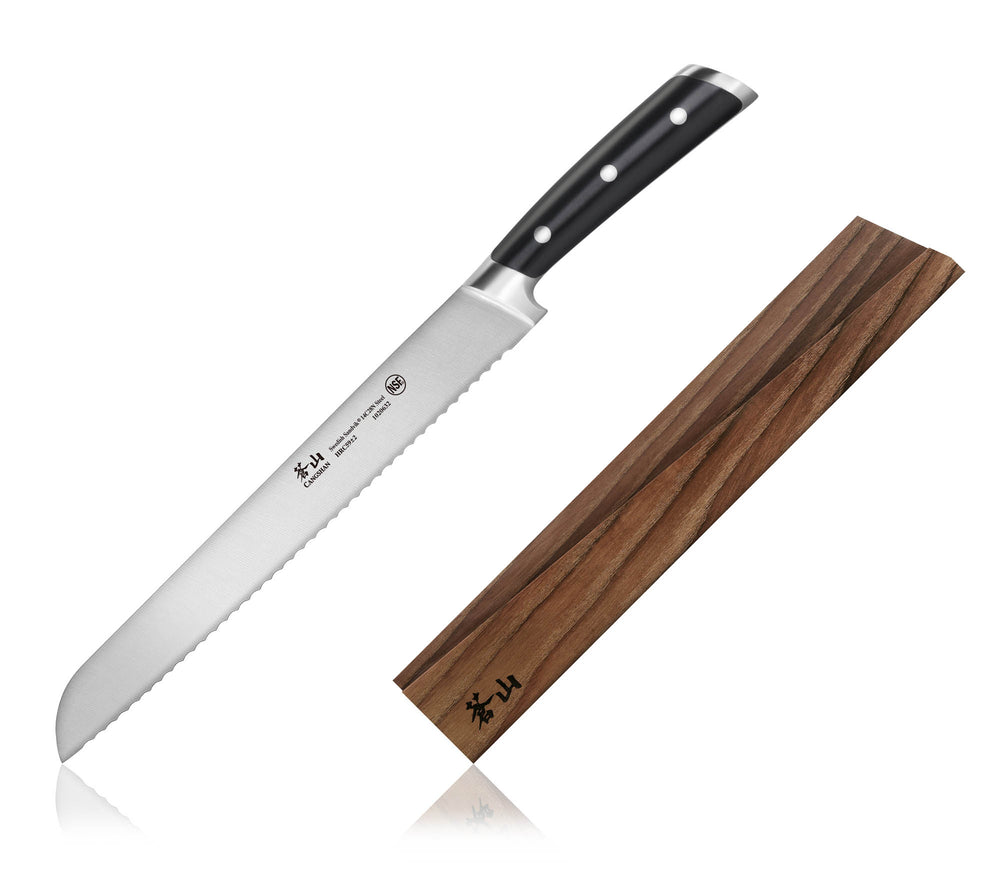 
                  
                    Load image into Gallery viewer, Cangshan TS Series 1020649 Swedish 14C28N Steel Forged 10.25-Inch Bread Knife and Wood Sheath Set
                  
                