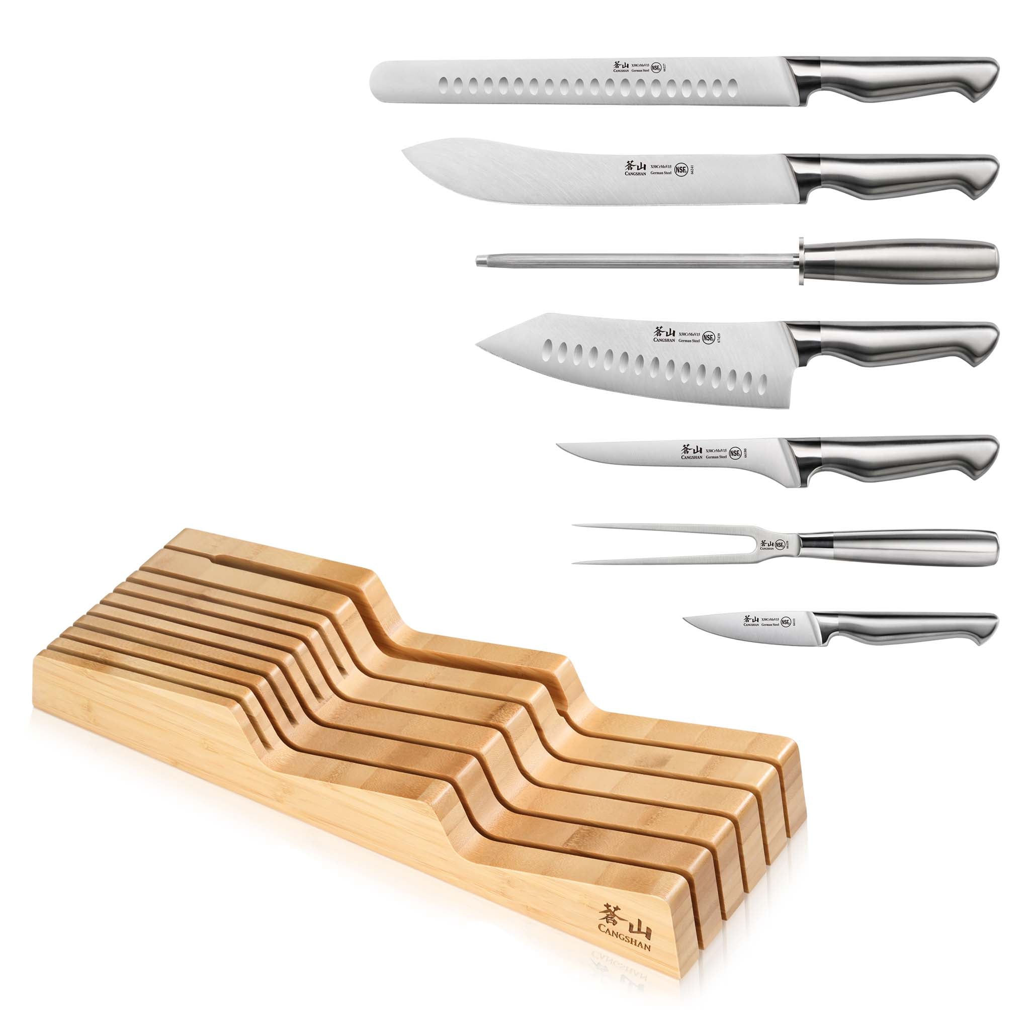 SANFORD Series 8-Piece BBQ Knife In-Drawer Set, Forged German Steel, Bamboo Tray, 1027143