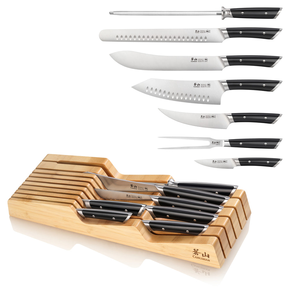 
                  
                    Load image into Gallery viewer, HELENA Series 8-Piece In-Drawer BBQ Knife Set, Forged German Steel, Bamboo Tray
                  
                