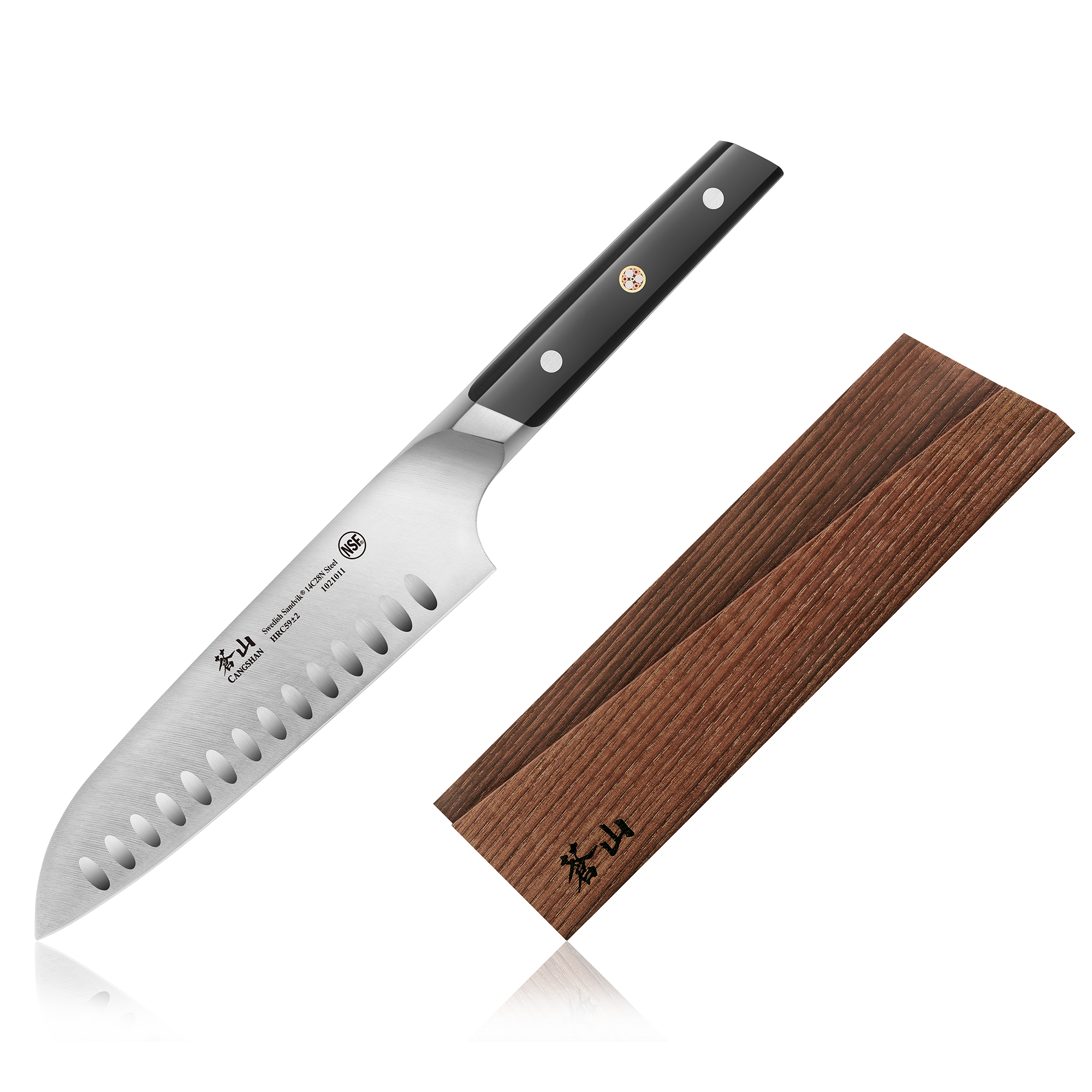 TC Series 7-Inch Santoku Knife with Ash Wood Sheath, Forged