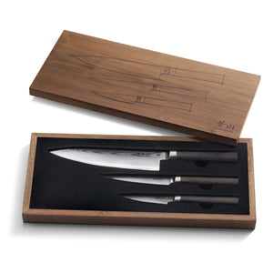 
                  
                    Load image into Gallery viewer, Cangshan HAKU Series 501172 X-7 Damascus Steel Forged 3-Piece Starter Set with Walnut Box
                  
                