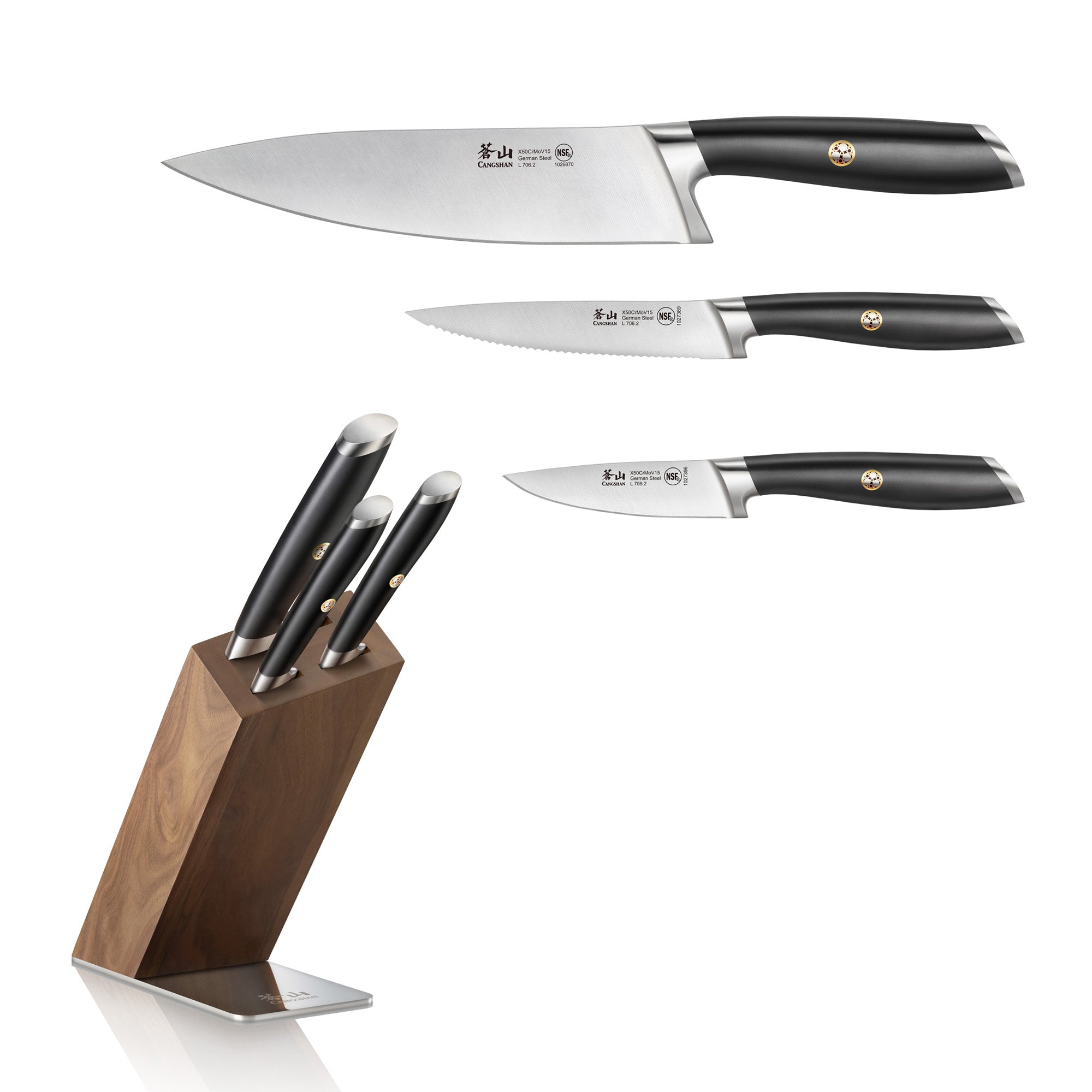 L Series 4-Piece Knife Block Set, Forged German Steel, HUA Acacia Knife Block, Black, 1026979