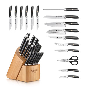
                  
                    Load image into Gallery viewer, Saveur Selects 1026320 German Steel Forged 17-Piece Knife Block Set
                  
                