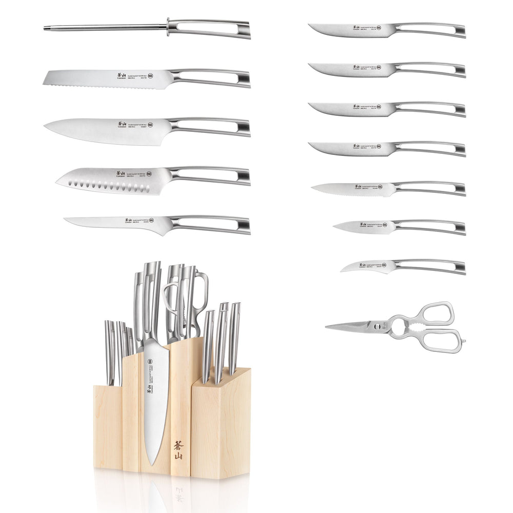 
                  
                    Load image into Gallery viewer, TN1 Series 14-Piece Magnetic Knife Block Set, Forged Swedish 14C28N Steel, DENALI Maple Block, 1021967
                  
                