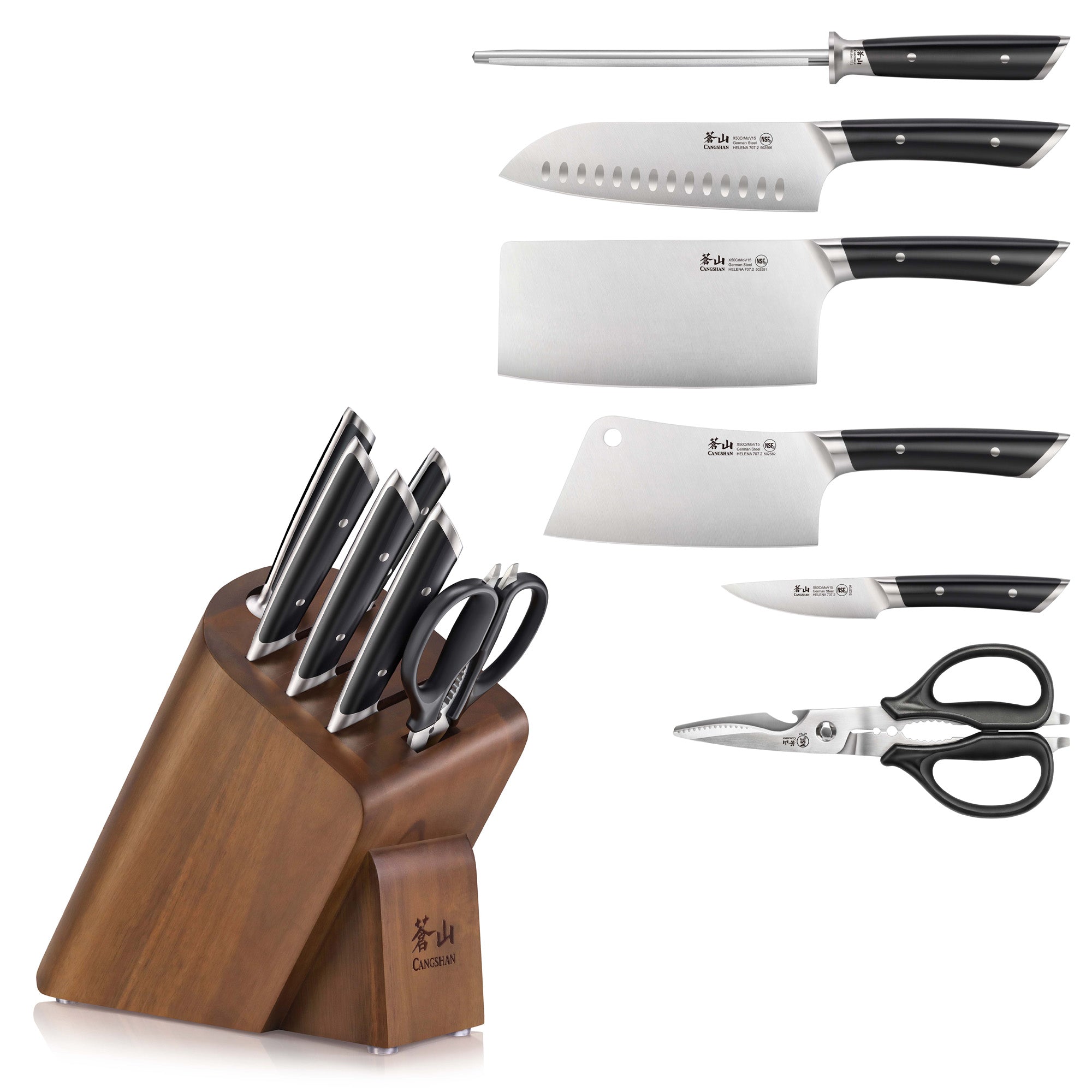 HELENA Series Cleaver Knife Block Set, Forged German Steel, HUA Acacia Block