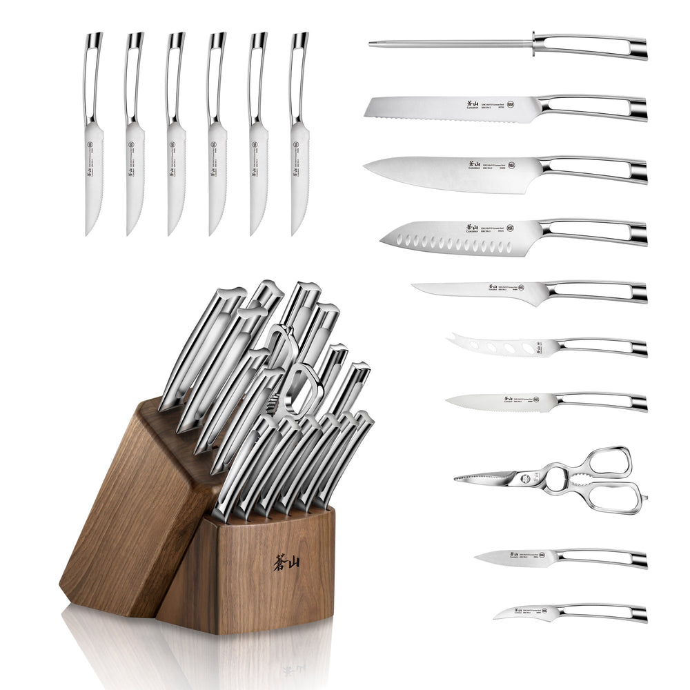 Knife Set 17 Pieces Stainless Steel Hollow Handle Cutlery Block
