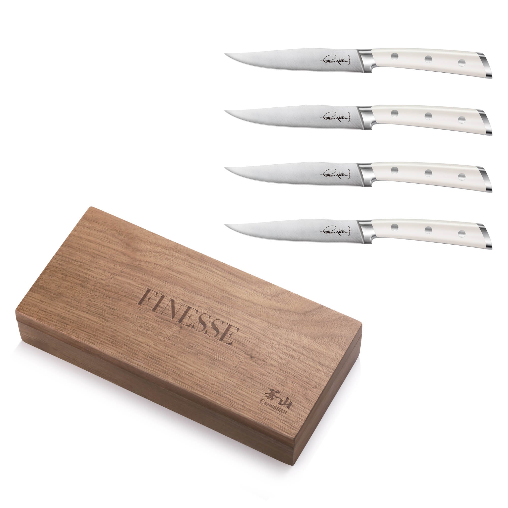 TKSC 4-Piece Forged Straight Edge Steak Knife, Walnut Box, Thomas Keller  Signature Collection, White, 1024159