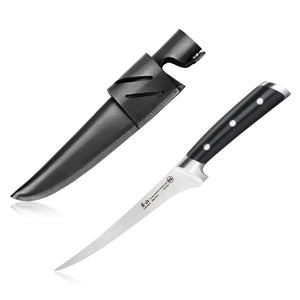 
                  
                    Load image into Gallery viewer, Cangshan TS Series 1020458 Swedish 14C28N Steel Forged 7-Inch Fillet Knife and Leather Sheath Set
                  
                