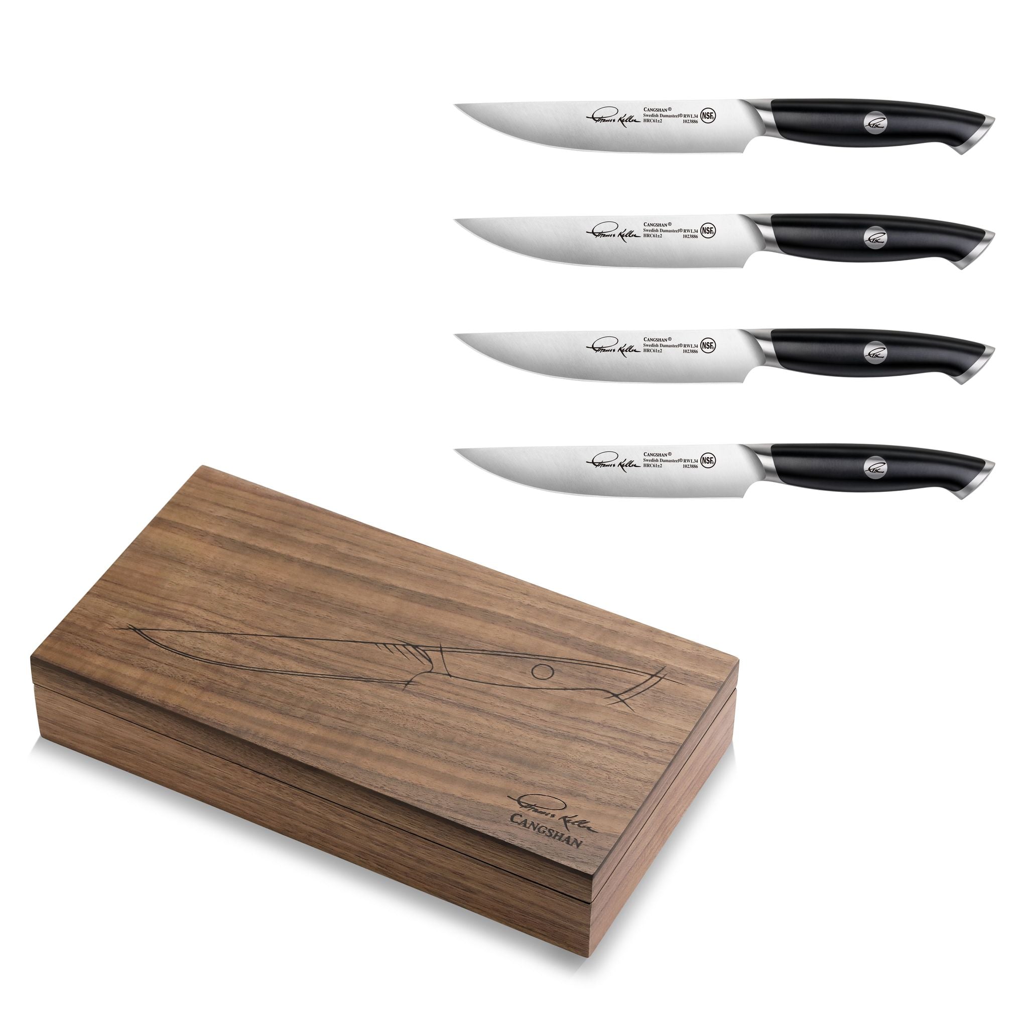 TKSC 4-Piece 5-Inch Steak Knife Set, Forged Swedish Powder Steel, Thomas Keller Signature Collection, Black, 1023893