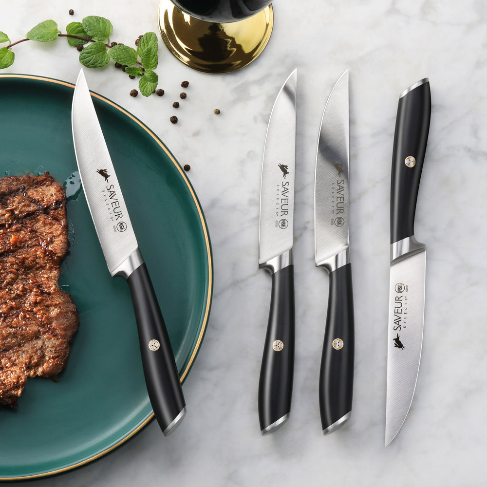 German Stainless Steel Steak Knife Set in Black by Quince