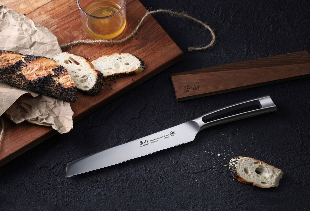 
                  
                    Load image into Gallery viewer, Cangshan TN1 Series 1021745 Swedish 14C28N Steel Forged 8-Inch Bread Knife and Wood Sheath Set
                  
                