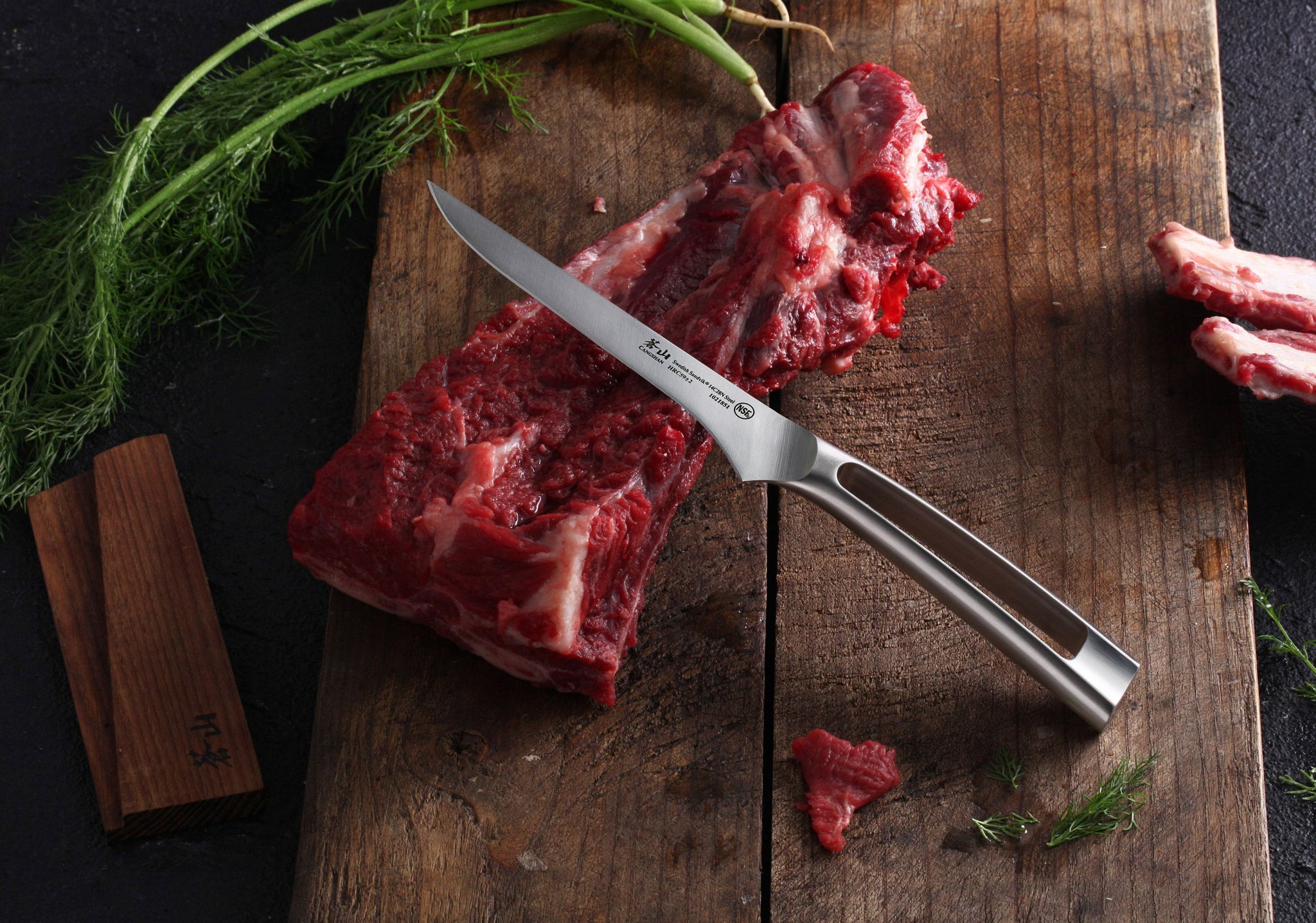 TN1 Series 6-Inch Boning Knife with Ash Wood Sheath, Forged Swedish 14C28N Steel, 1021868