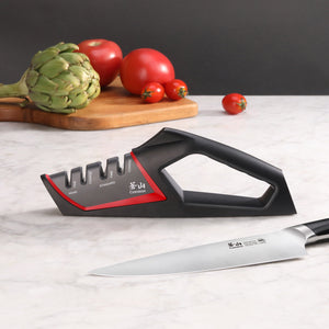 6 White Knife Sharpener with Red Handle