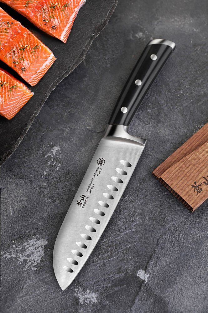 
                  
                    Load image into Gallery viewer, TS Series 7-Inch Santoku Knife with Wood Sheath, Forged Swedish 14C28N Steel, 1020687
                  
                