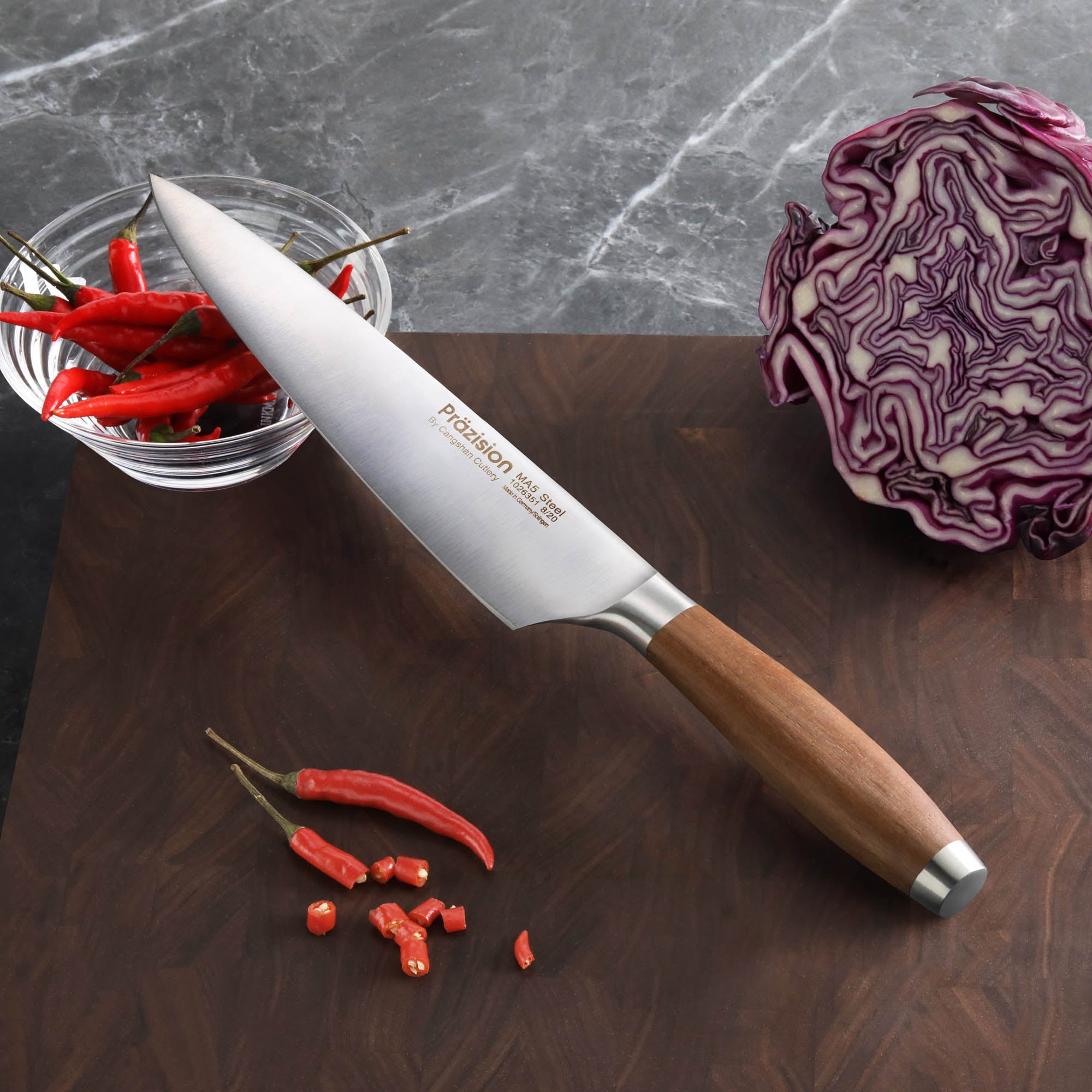 Prazision Series 8-Inch Chef's Knife, German MA5 Steel, Dark Walnut Handle, 1026351