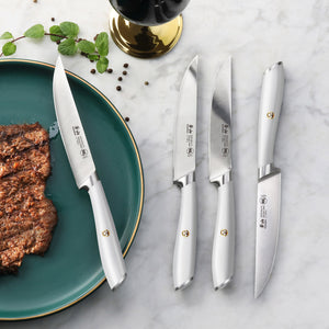 L1 Series 4-Piece Fine-Edge Steak Knife Set, White, Forged German Stee – Cangshan  Cutlery Company