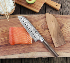 
                  
                    Load image into Gallery viewer, Cangshan J Series 1020069 X-7 Steel Santoku Knife With Walnut Sheath, 7-Inch
                  
                