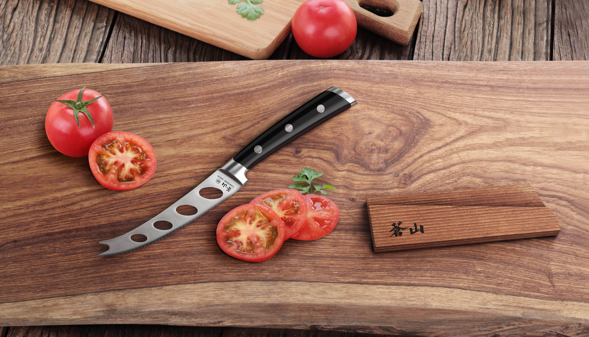 TS Series 5-Inch Tomato/Cheese Knife with Wood Sheath, Forged Swedish 14C28N Steel, 1020809