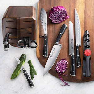 
                  
                    Load image into Gallery viewer, H Series 10-Piece Knife Block Set, Forged German Steel, Acacia Block, 1026160
                  
                